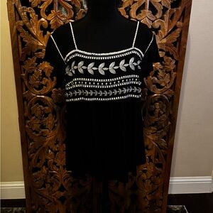 Altar'd State Black Top with White Embroidery